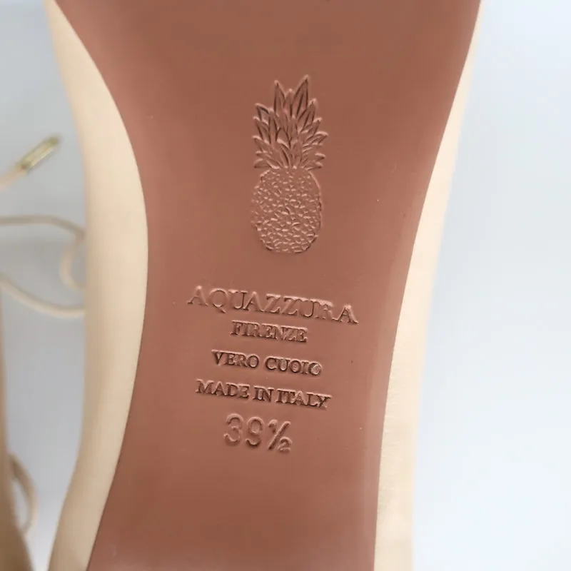 Aquazzura Christy Lace-Up Ballet Flats Ivory Leather Size 39.5 NEW