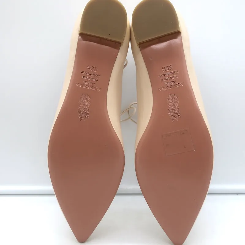 Aquazzura Christy Lace-Up Ballet Flats Ivory Leather Size 39.5 NEW
