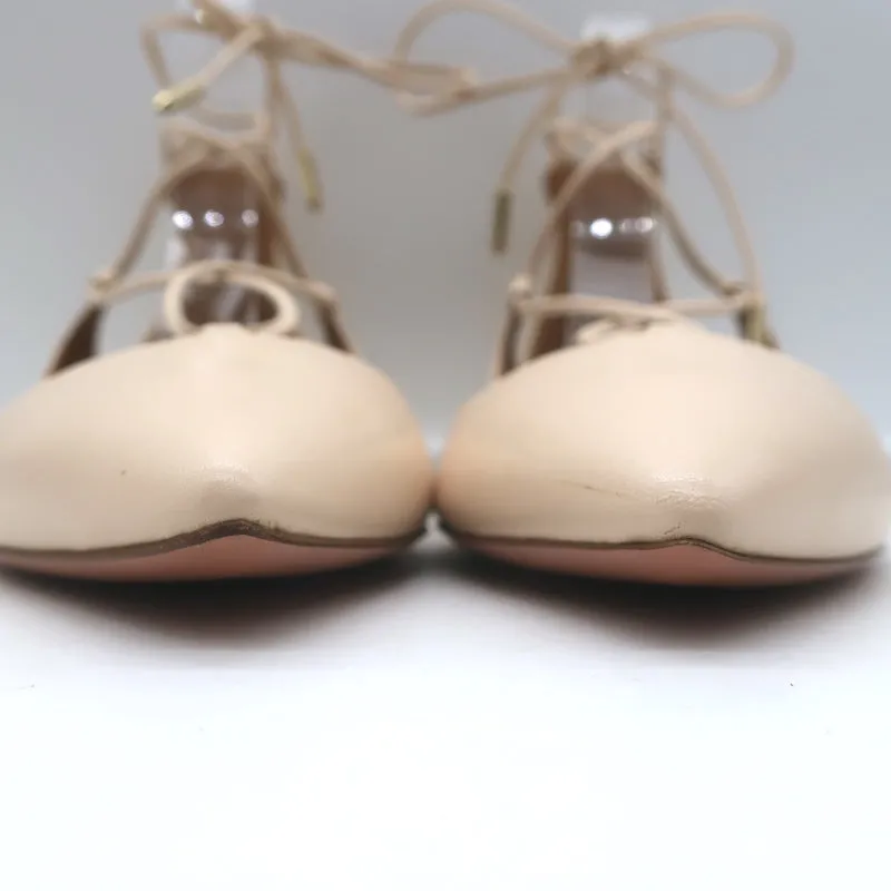 Aquazzura Christy Lace-Up Ballet Flats Ivory Leather Size 39.5 NEW