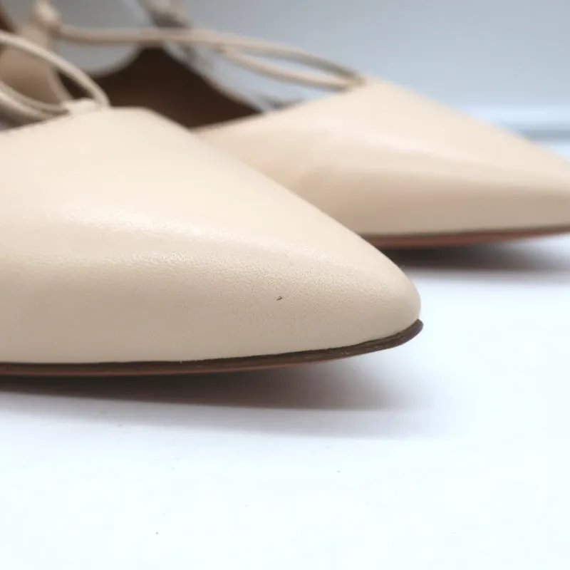 Aquazzura Christy Lace-Up Ballet Flats Ivory Leather Size 39.5 NEW