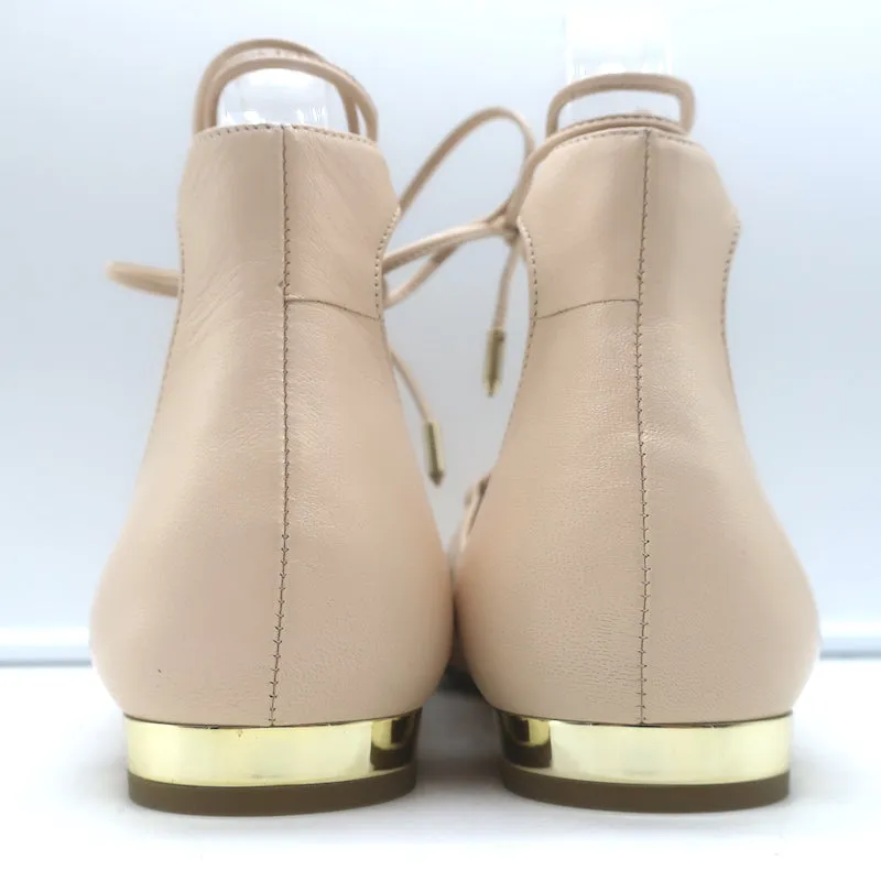 Aquazzura Christy Lace-Up Ballet Flats Ivory Leather Size 39.5 NEW