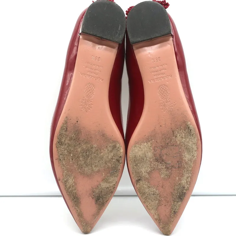 Aquazzura Forever Marilyn Tassel Flats Red Patent Leather Size 38.5