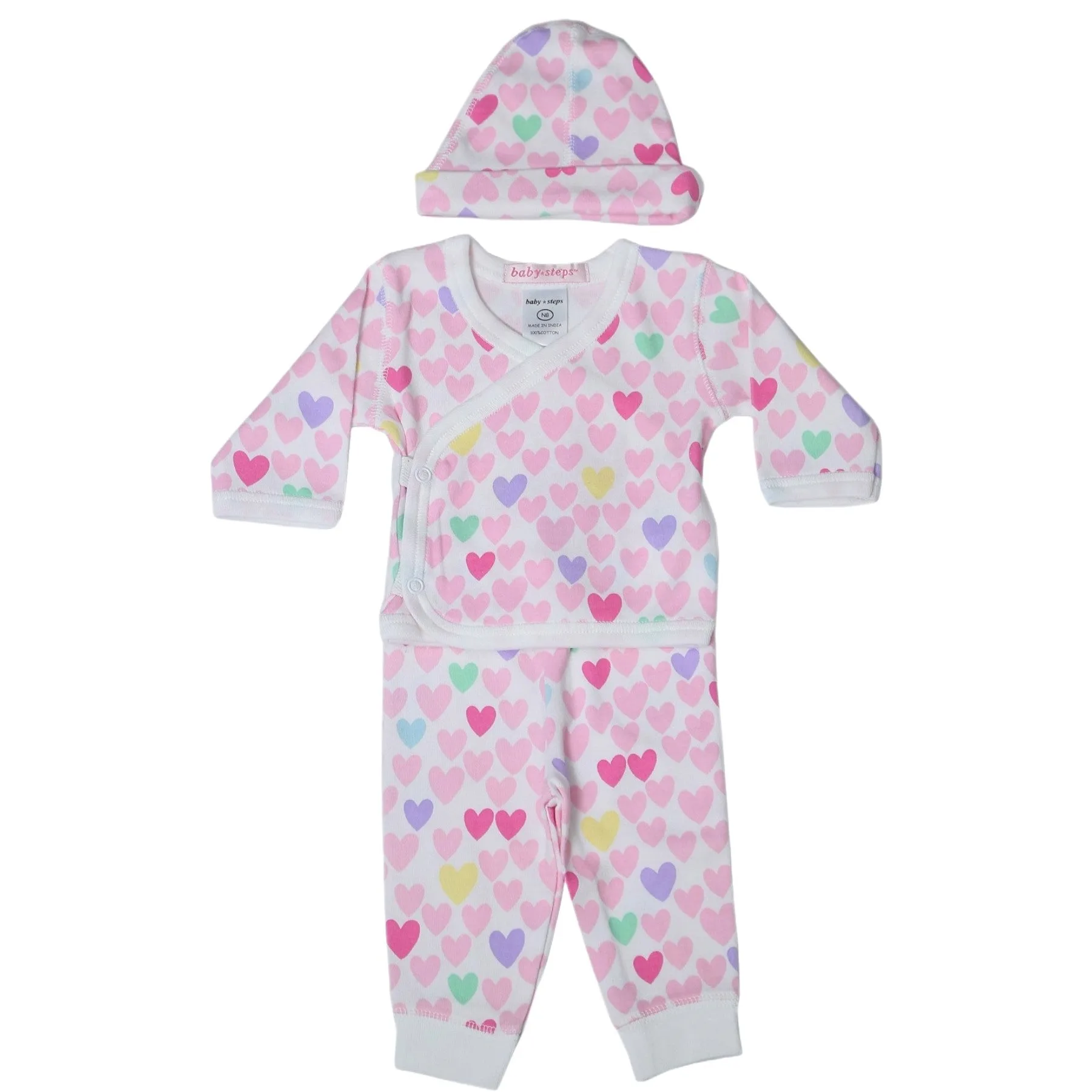 Baby 3 Piece Set - Pastel Hearts Babykids_Baby-Steps-And-Mish-Kids