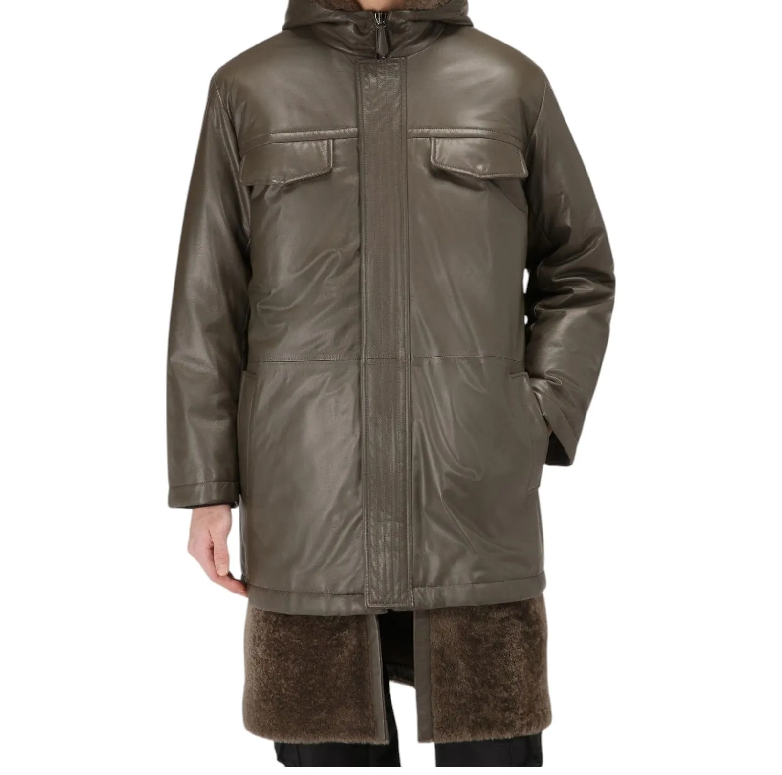 Bally 6302043 Men's Militi Brown Leather Coat