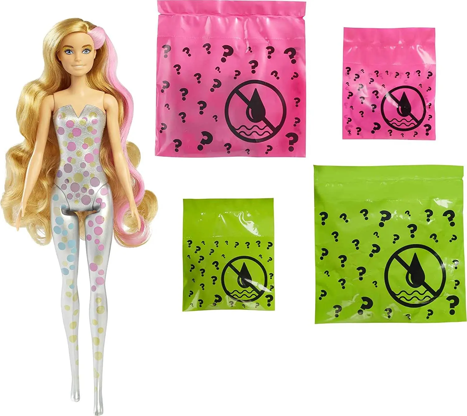 Barbie Toys Barbie Color Reveal Doll with 7 Surprises: 4 Bags Contain Skirt, Shoes, Earrings & Brush; Water Reveals Confetti-Print; Doll’s Look & Color Change on Hair & Face; Party Series
