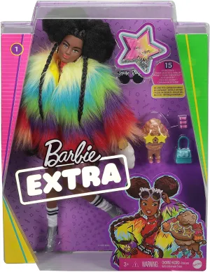 Barbie Toys Barbie Extra Doll in Rainbow Coat with Pet Dog Toy