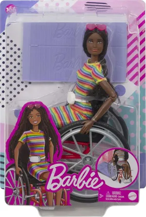 Barbie Toys Barbie Fashionistas Doll #166 with Wheelchair & Crimped Brunette Hair