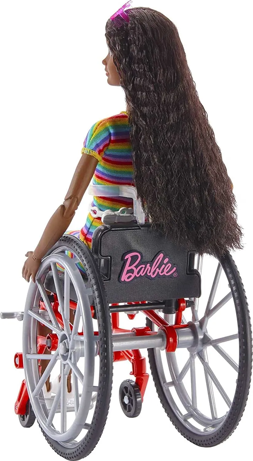 Barbie Toys Barbie Fashionistas Doll #166 with Wheelchair & Crimped Brunette Hair
