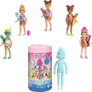 Barbie Toys Barbie GTT25 Chelsea Color Reveal Doll with 6 Surprises: 4 Bags with Cover-Up, Shoes, Towel & Accessory, Multicolor, 15.88 cm*8.4 cm*8.4 cm