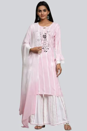 Beautiful Cotton 3 Piece Kurta Palazzo Pretty Baby Pink