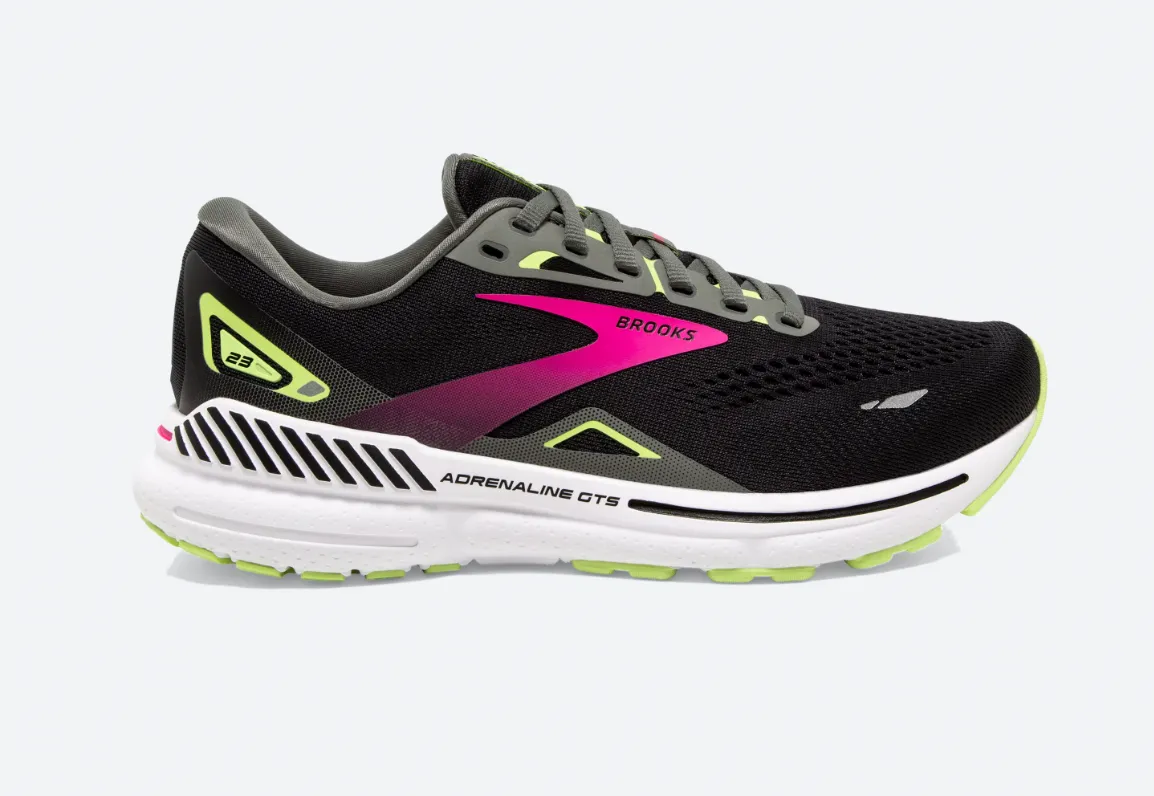 Brooks Womens Adrenaline GTS 23 Wide- Black/Gunmetal/Sharp Green (1203811D037) Brooks