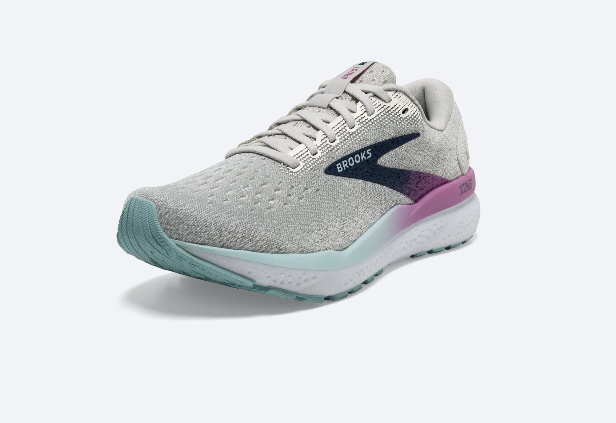 Brooks Womens Ghost 16 Wide - White/Grey/Estate Blue (1204071D175) Brooks