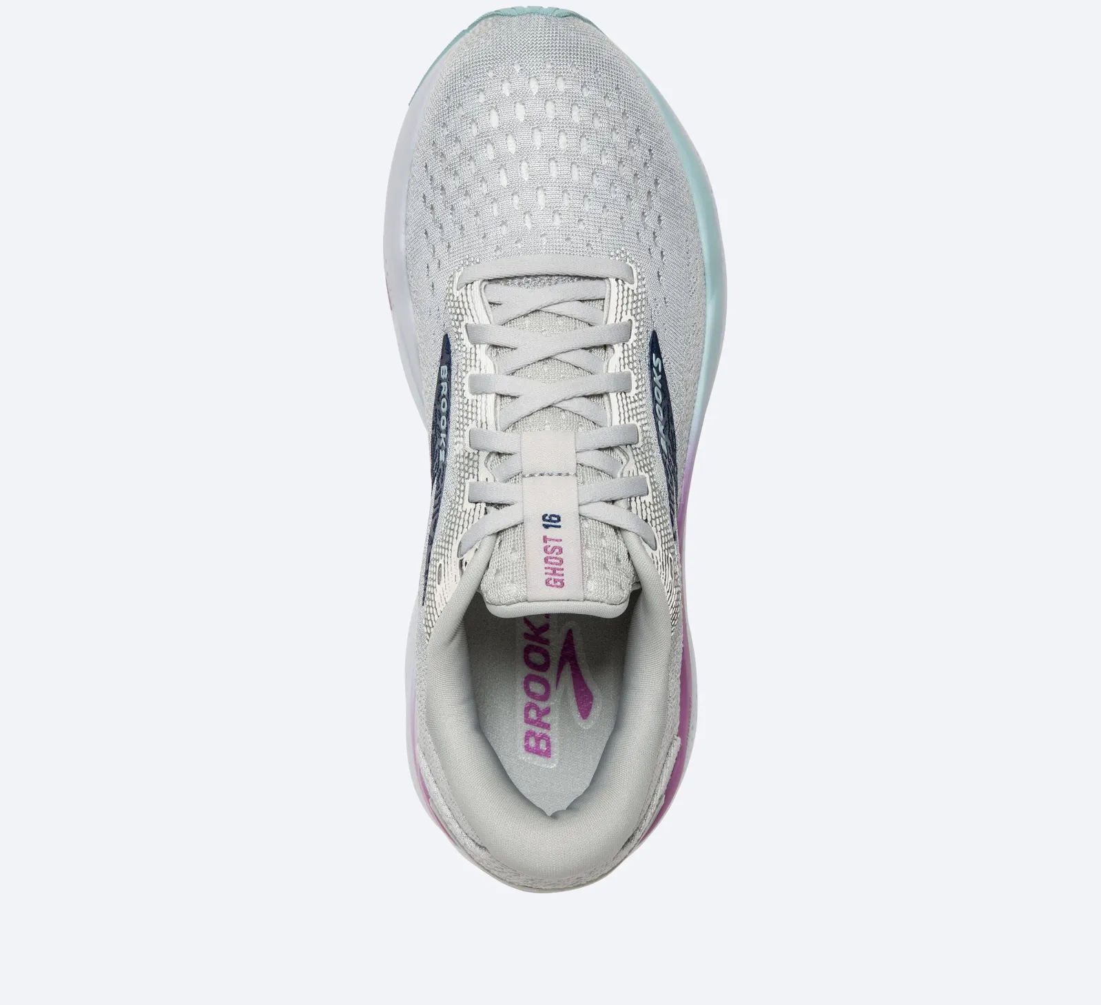 Brooks Womens Ghost 16 Wide - White/Grey/Estate Blue (1204071D175) Brooks