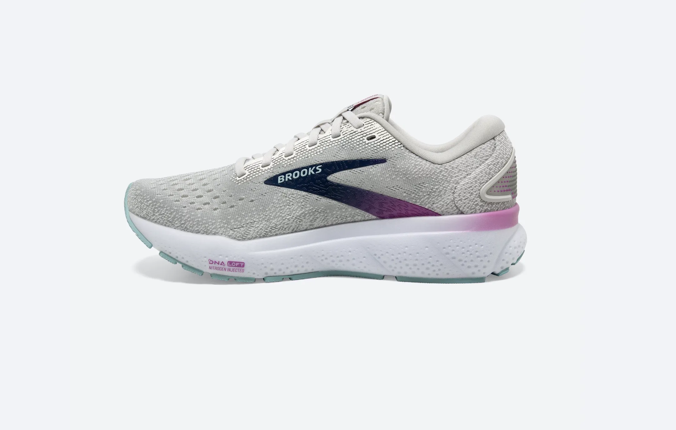 Brooks Womens Ghost 16 Wide - White/Grey/Estate Blue (1204071D175) Brooks