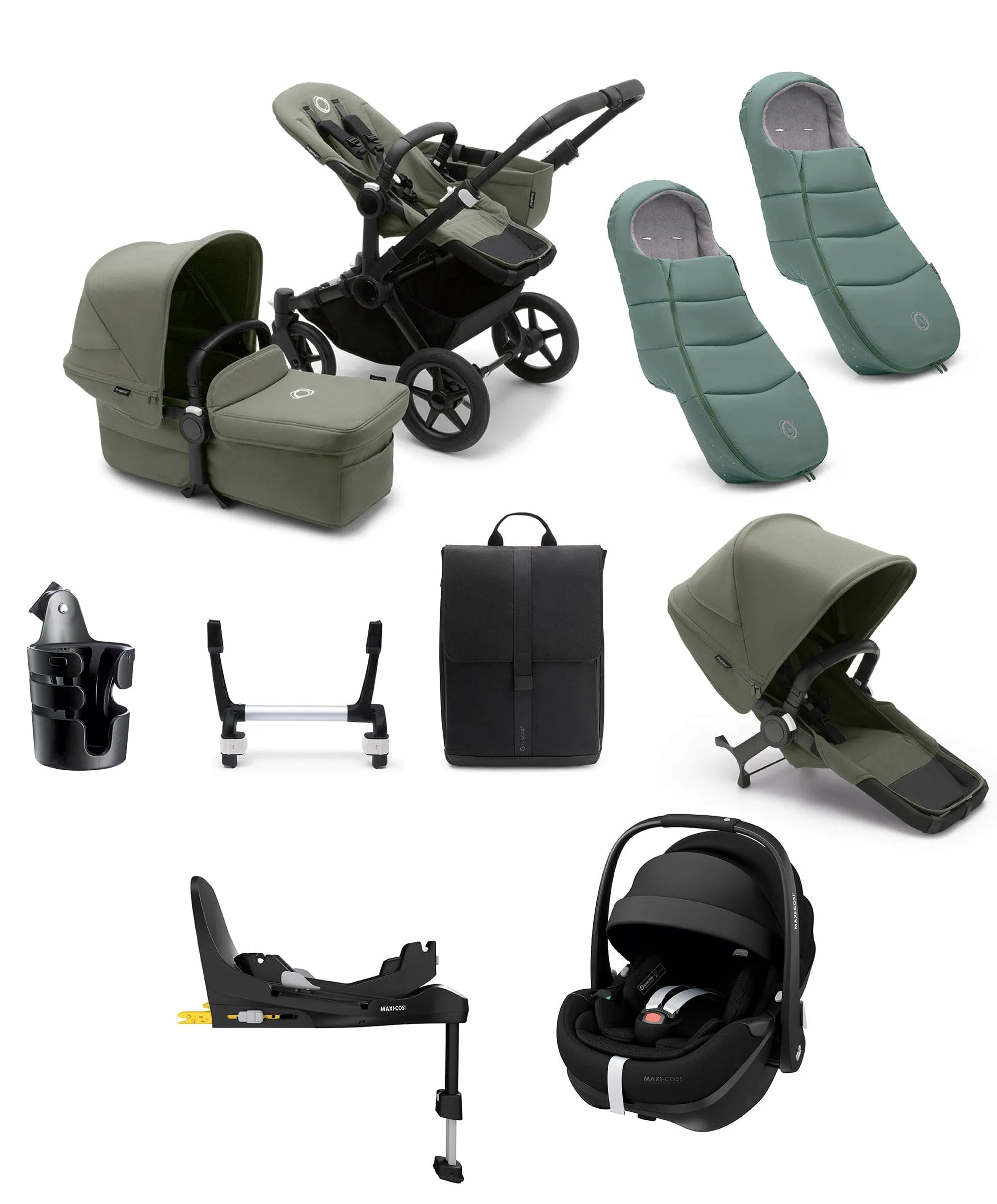 Bugaboo Donkey 5 Duo Pushchair Bundle with Maxi-Cosi Pebble 360 Pro² Car Seat & Base - Forest Green
