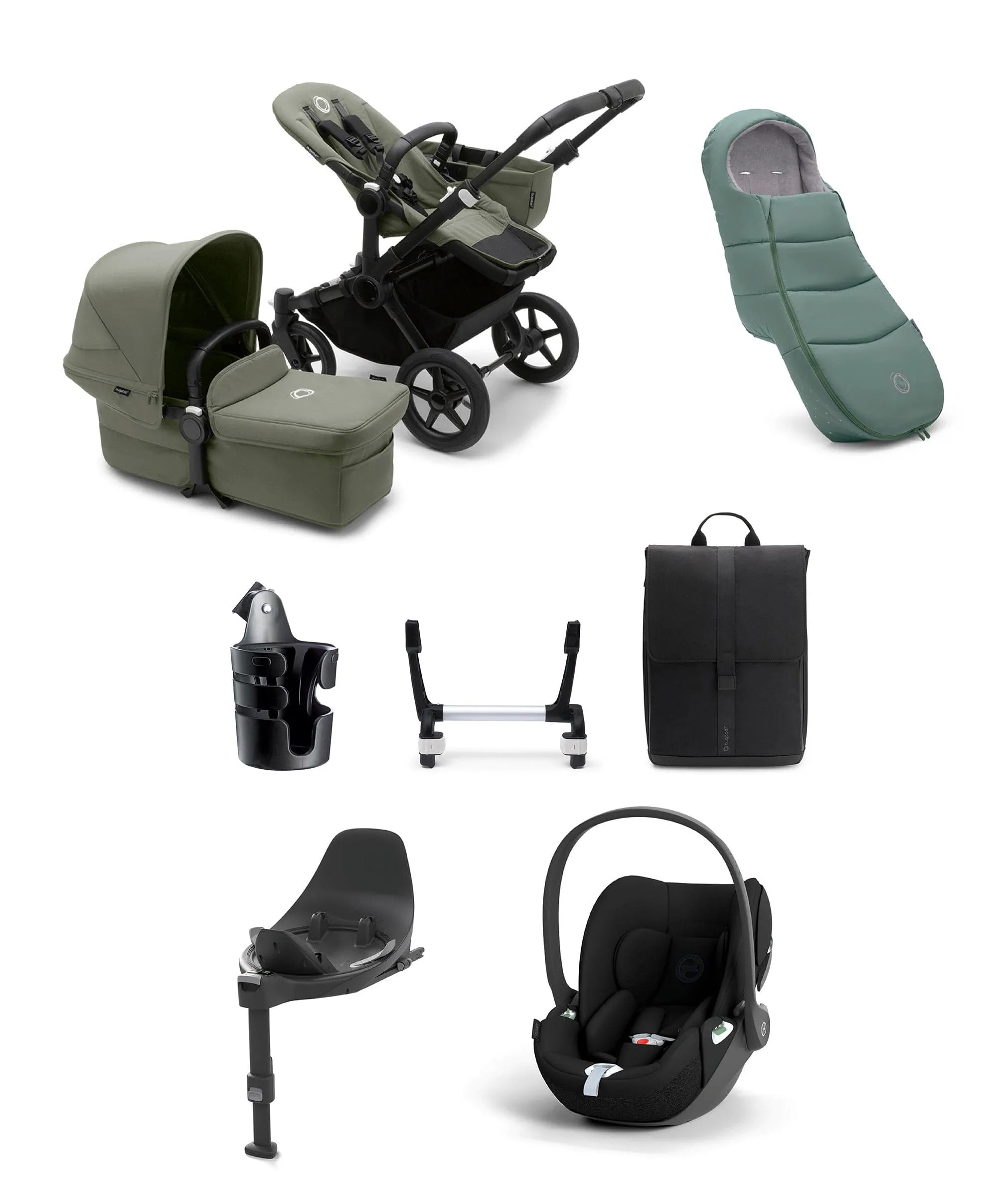 Bugaboo Donkey 5 Mono Complete Pushchair Ultimate Bundle with Cloud T Car Seat & Base - Forest Green