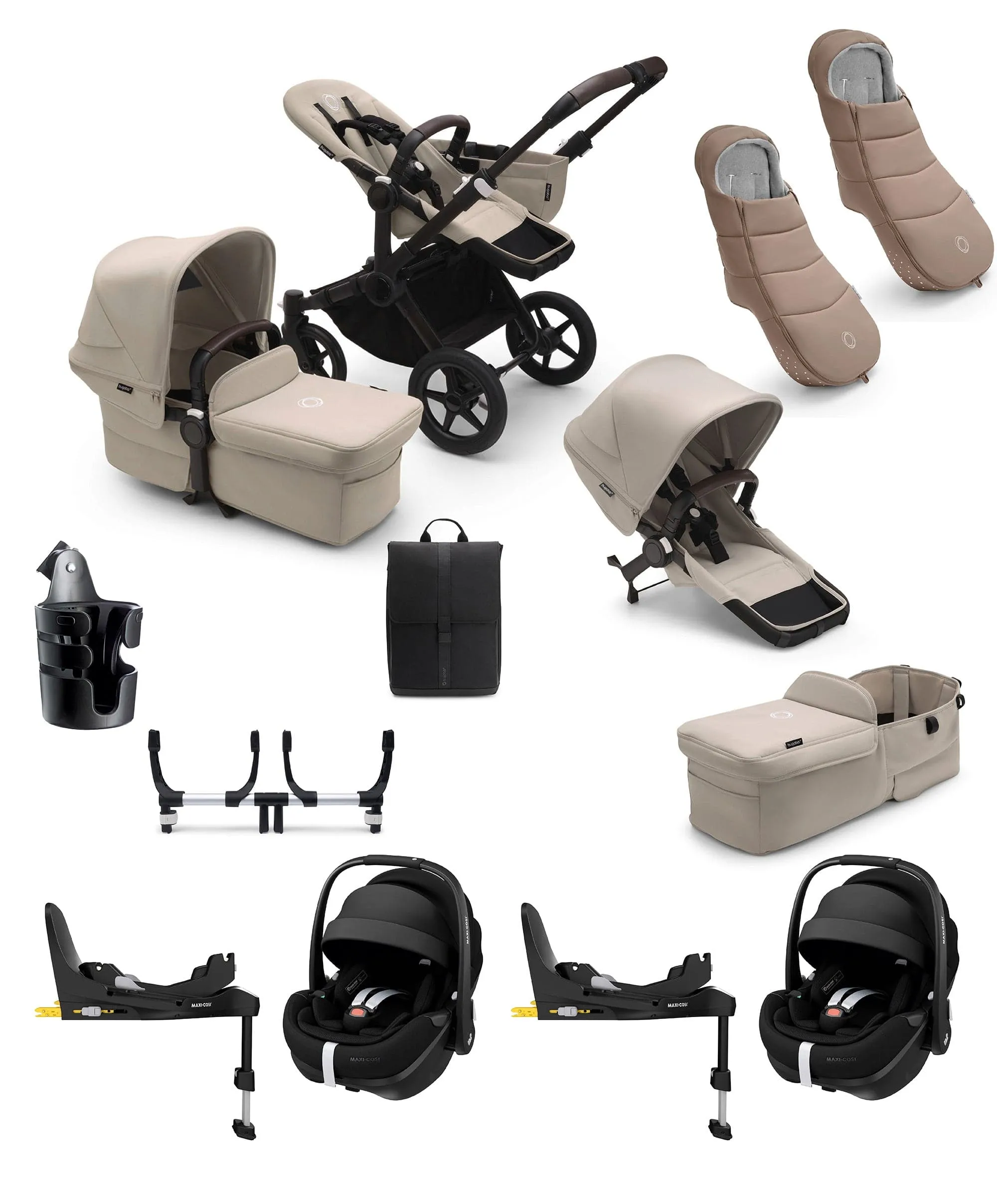 Bugaboo Donkey 5 Twin Pushchair Bundle with Maxi-Cosi Pebble 360 Pro² Car Seat & Base - Taupe
