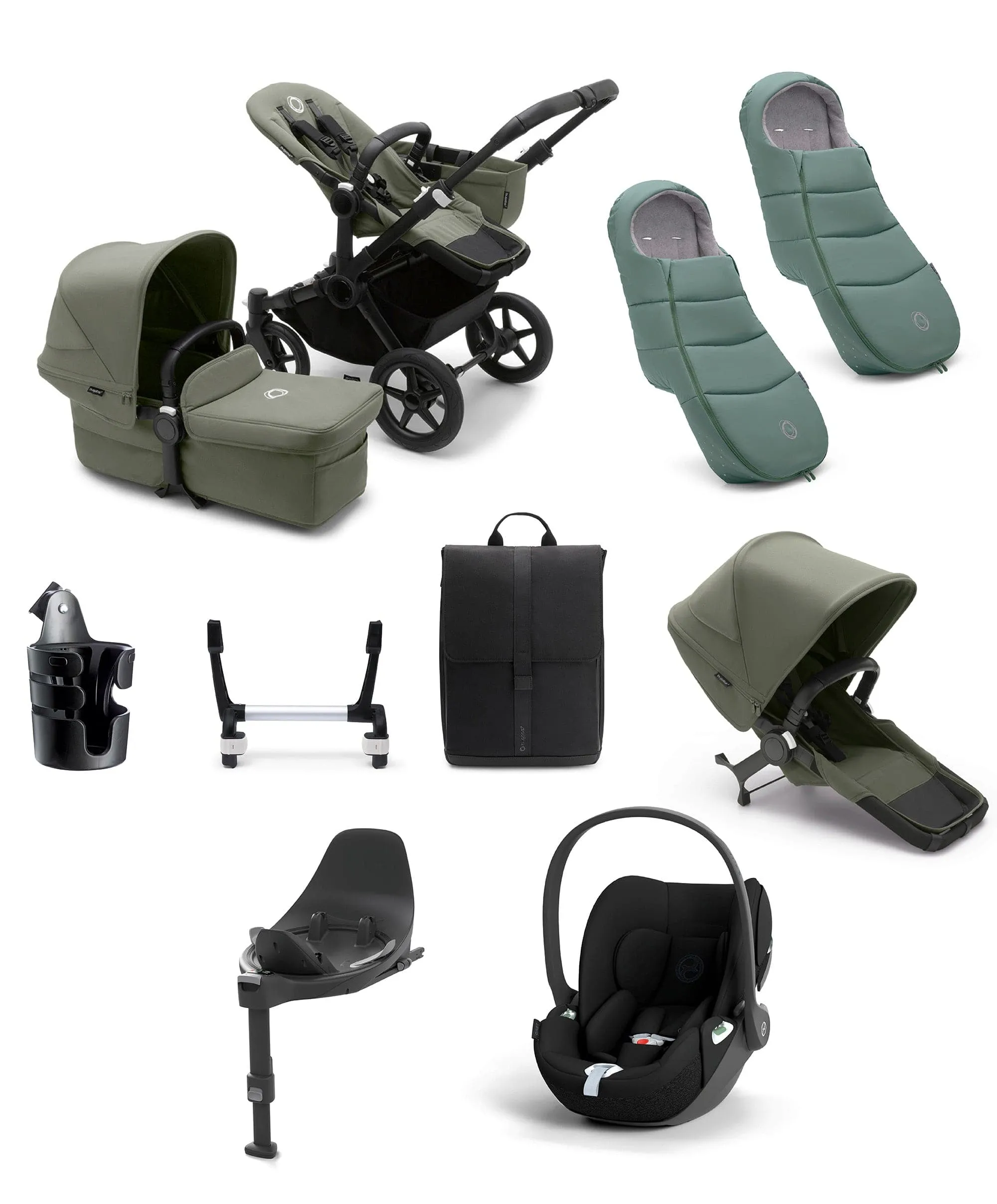 Bugaboo Pushchairs Bugaboo Donkey 5 Duo Pushchair Bundle with Cloud T Car Seat & Base - Forest Green