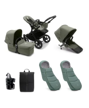 Bugaboo Pushchairs Bugaboo Donkey 5 Duo Pushchair Essential Bundle - Forest Green