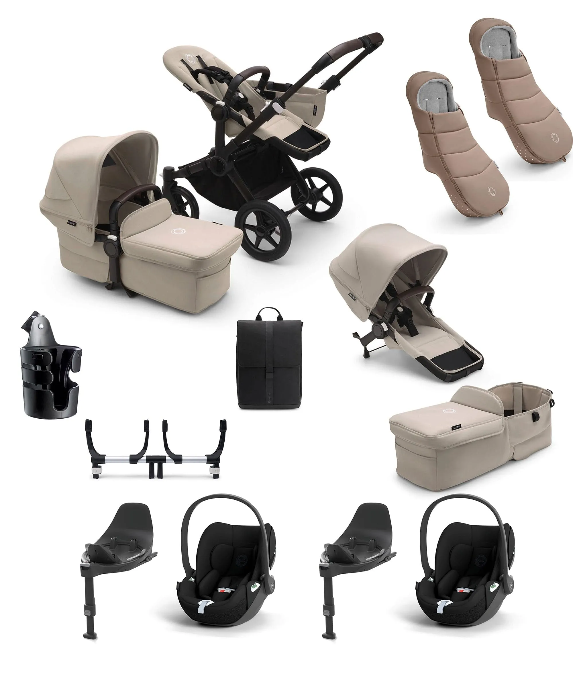 Bugaboo Pushchairs Bugaboo Donkey 5 Twin Pushchair Bundle with Cloud T Car Seat & Base - Taupe