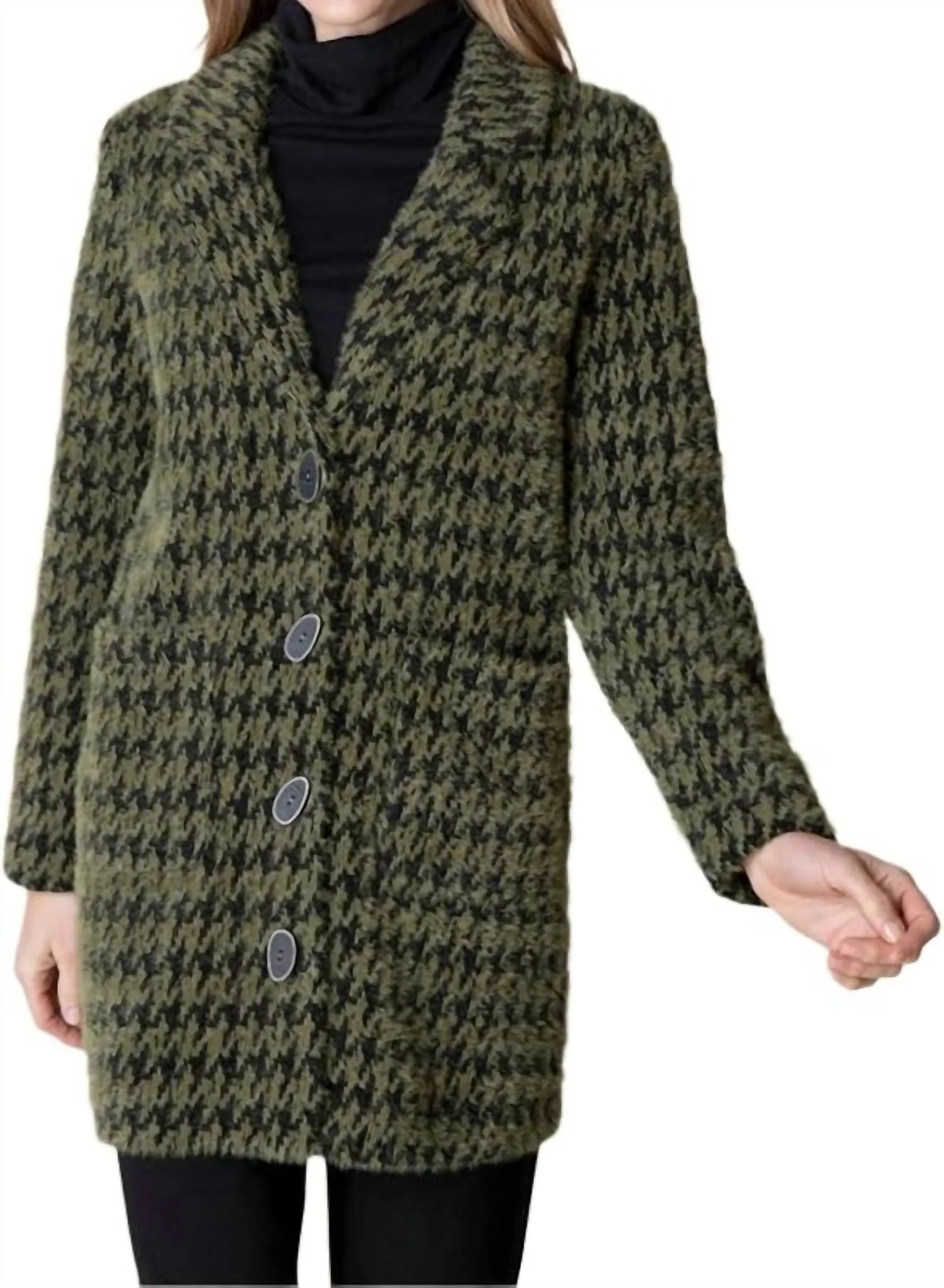 Chenille Houndstooth Car Coat In Green