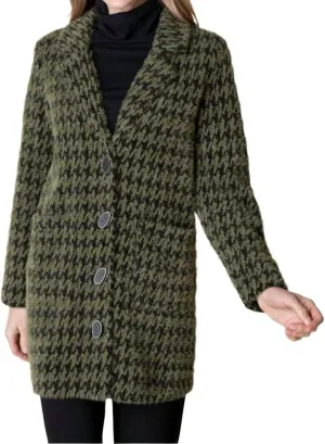 Chenille Houndstooth Car Coat In Green