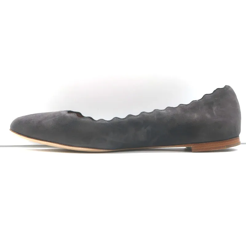 Chloe Lauren Scalloped Ballet Flats Dark Gray Suede Size 36.5 NEW