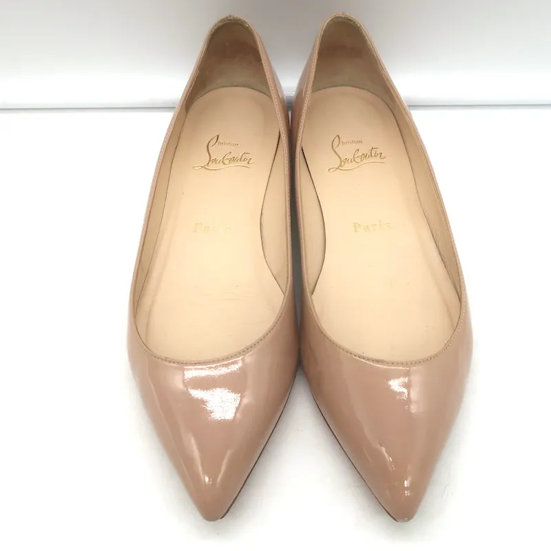 Christian Louboutin Pigalle Pointed Toe Flats Nude Patent Leather Size 36.5