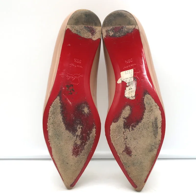 Christian Louboutin Pigalle Pointed Toe Flats Nude Patent Leather Size 36.5