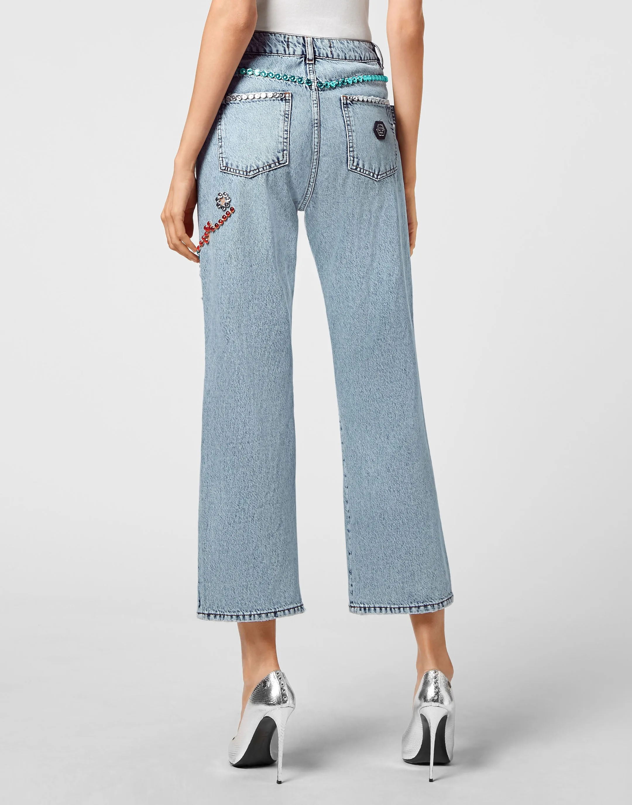Denim Trousers Super Loose Fit Studs with Crystals