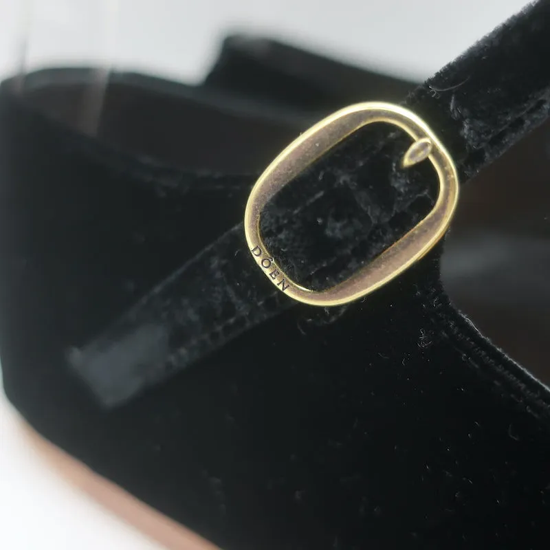 Doen Mary Jane Slippers Black Velvet Size 37.5