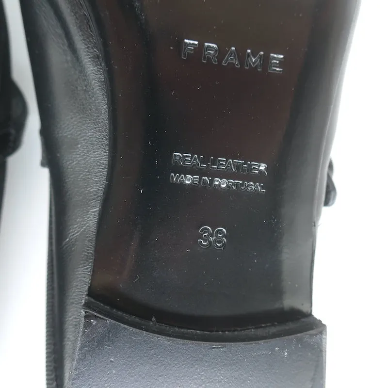 FRAME Le Em Flat Mary Jane Mules Black Leather Size 38 NEW