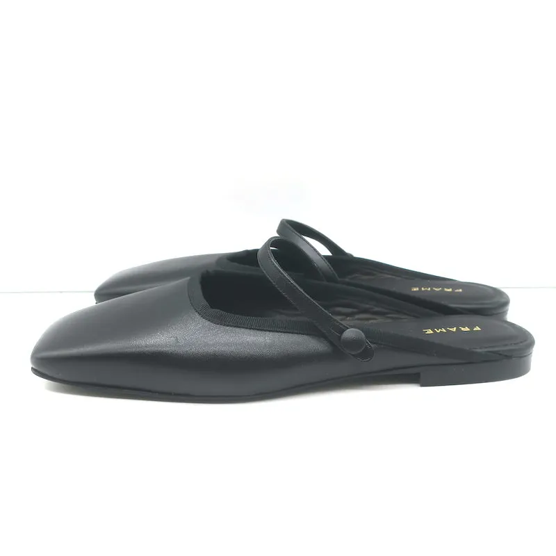 FRAME Le Em Flat Mary Jane Mules Black Leather Size 38 NEW