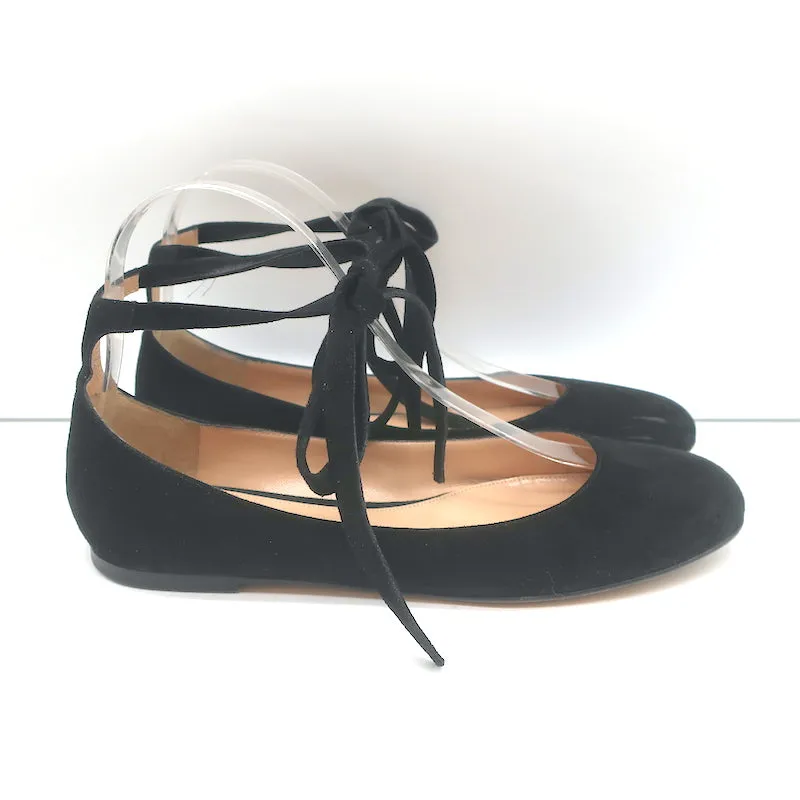 Gianvito Rossi Ankle Wrap Ballet Flats Black Suede Size 37