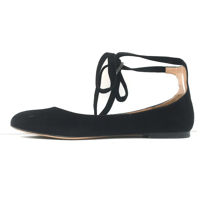 Gianvito Rossi Ankle Wrap Ballet Flats Black Suede Size 37