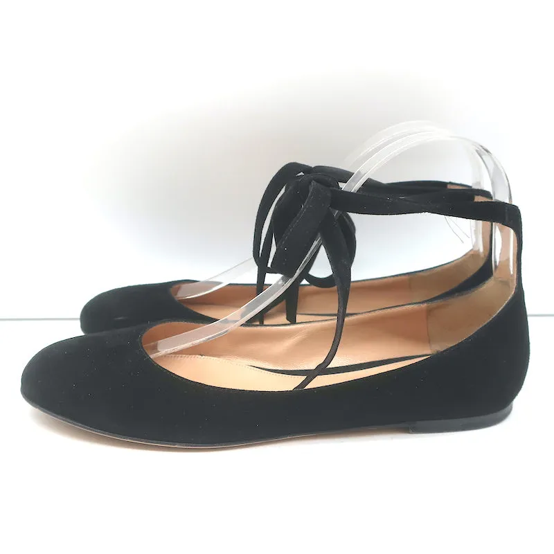 Gianvito Rossi Ankle Wrap Ballet Flats Black Suede Size 37