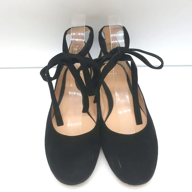 Gianvito Rossi Ankle Wrap Ballet Flats Black Suede Size 37