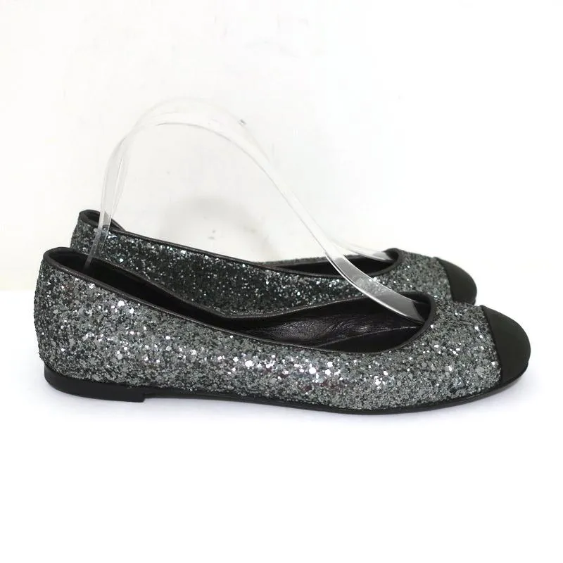 Giuseppe Zanotti Glitter Cap Toe Ballet Flats Silver Size 37