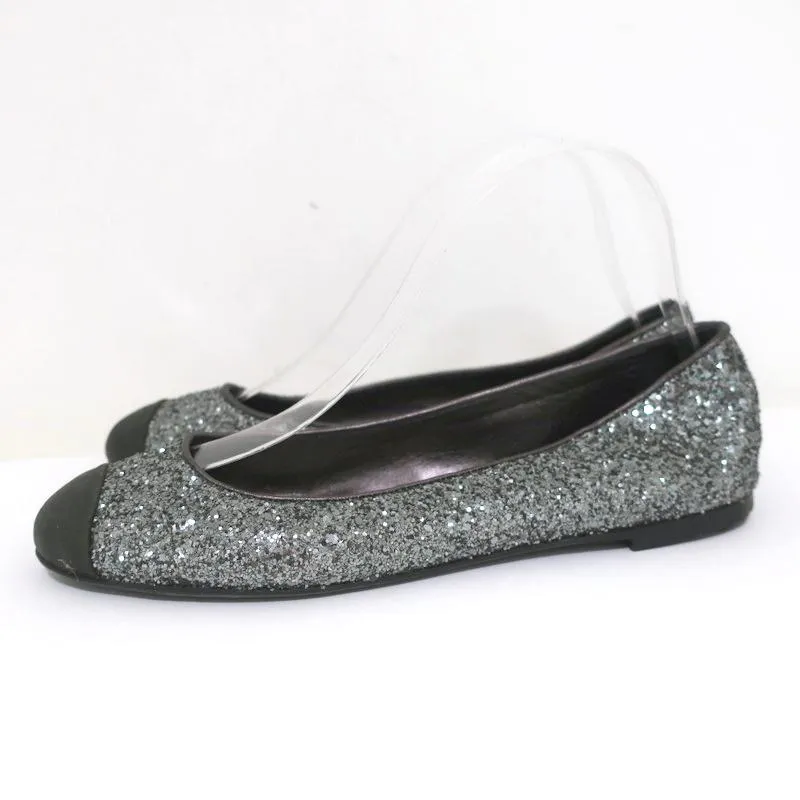 Giuseppe Zanotti Glitter Cap Toe Ballet Flats Silver Size 37
