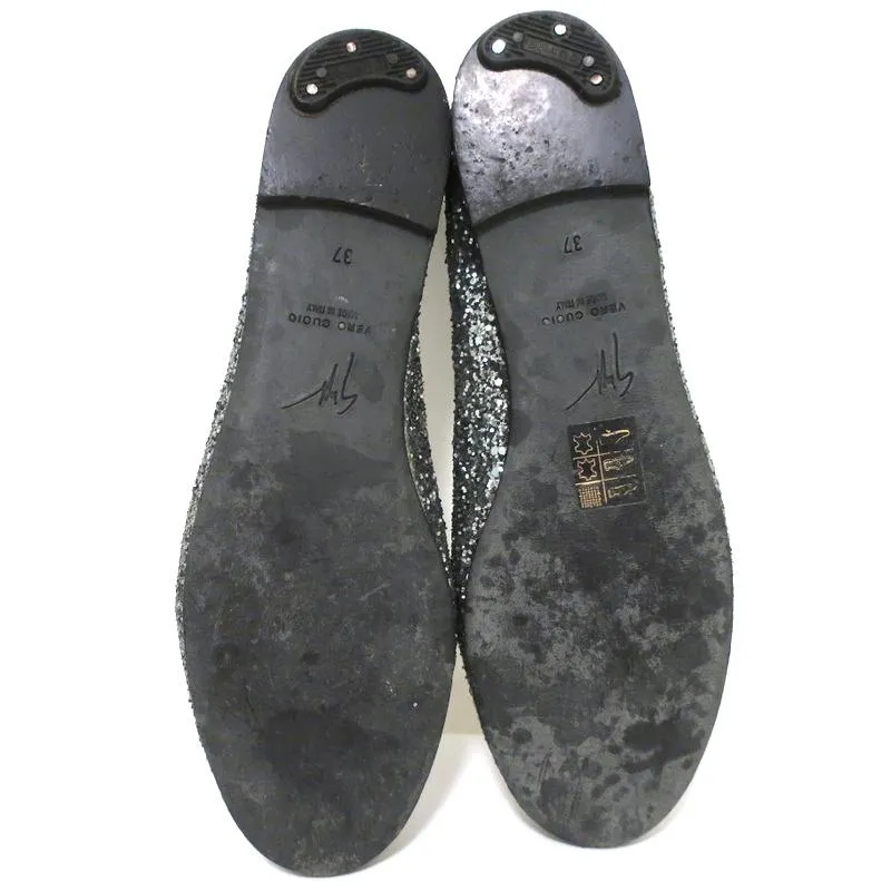 Giuseppe Zanotti Glitter Cap Toe Ballet Flats Silver Size 37