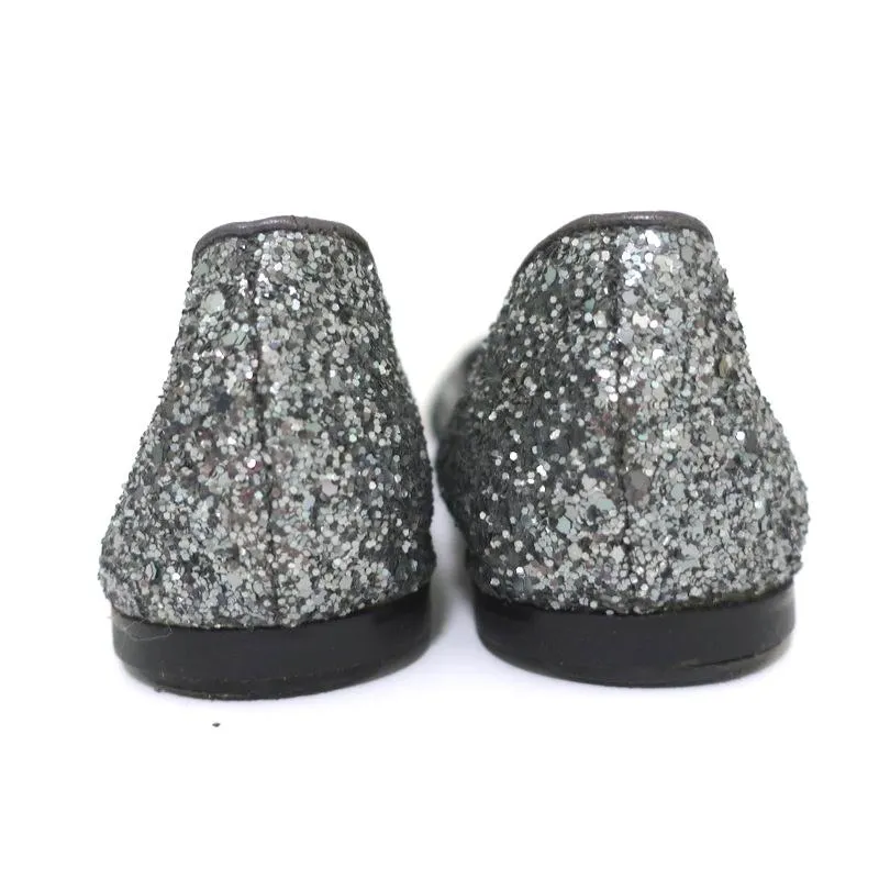 Giuseppe Zanotti Glitter Cap Toe Ballet Flats Silver Size 37