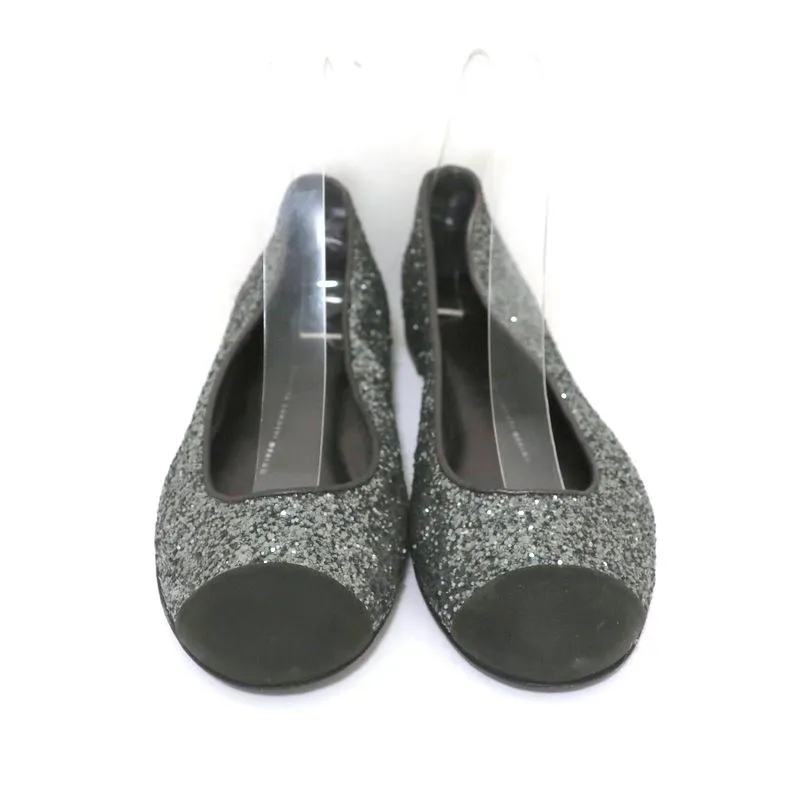 Giuseppe Zanotti Glitter Cap Toe Ballet Flats Silver Size 37