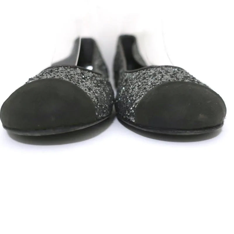 Giuseppe Zanotti Glitter Cap Toe Ballet Flats Silver Size 37