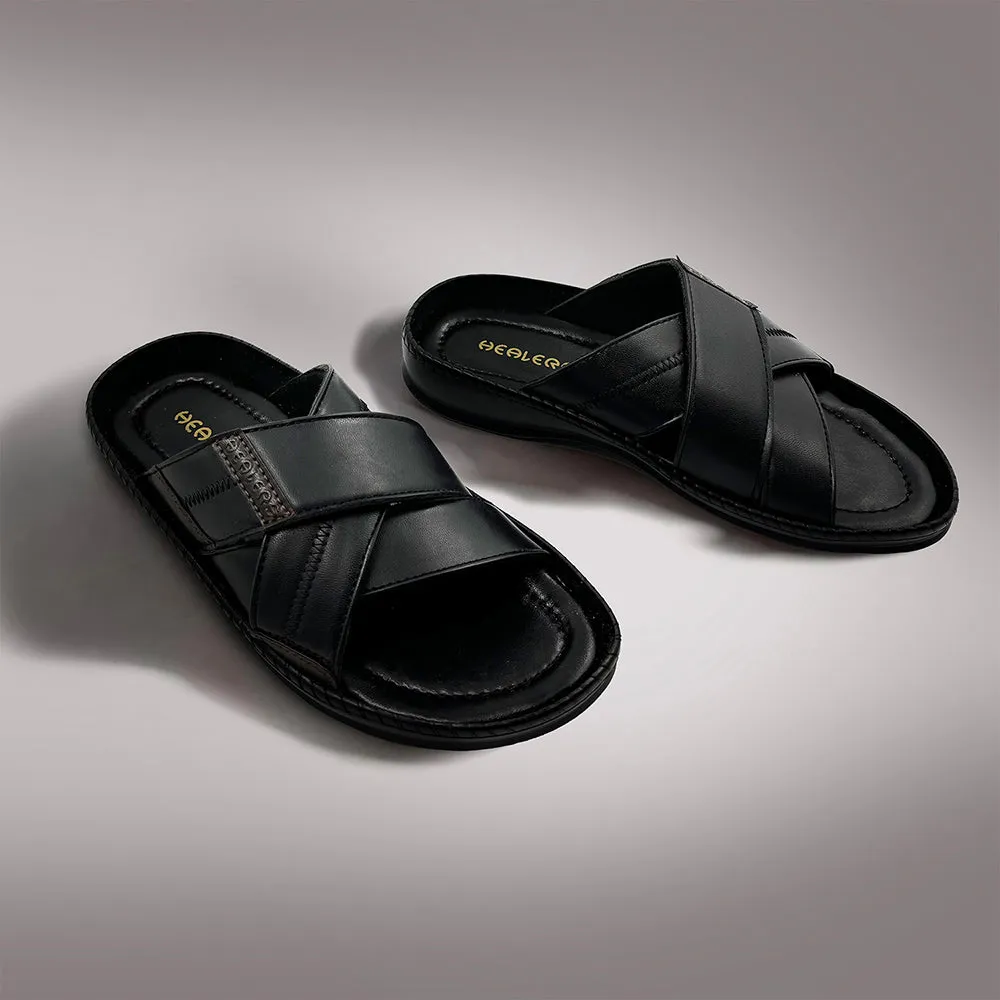 Healers Black Casual Slippers For Men STARC-2E By Liberty