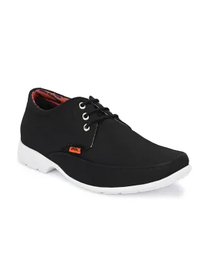 Hitz Men's Black Fabric Made Lace-up Comfort Casual Shoes