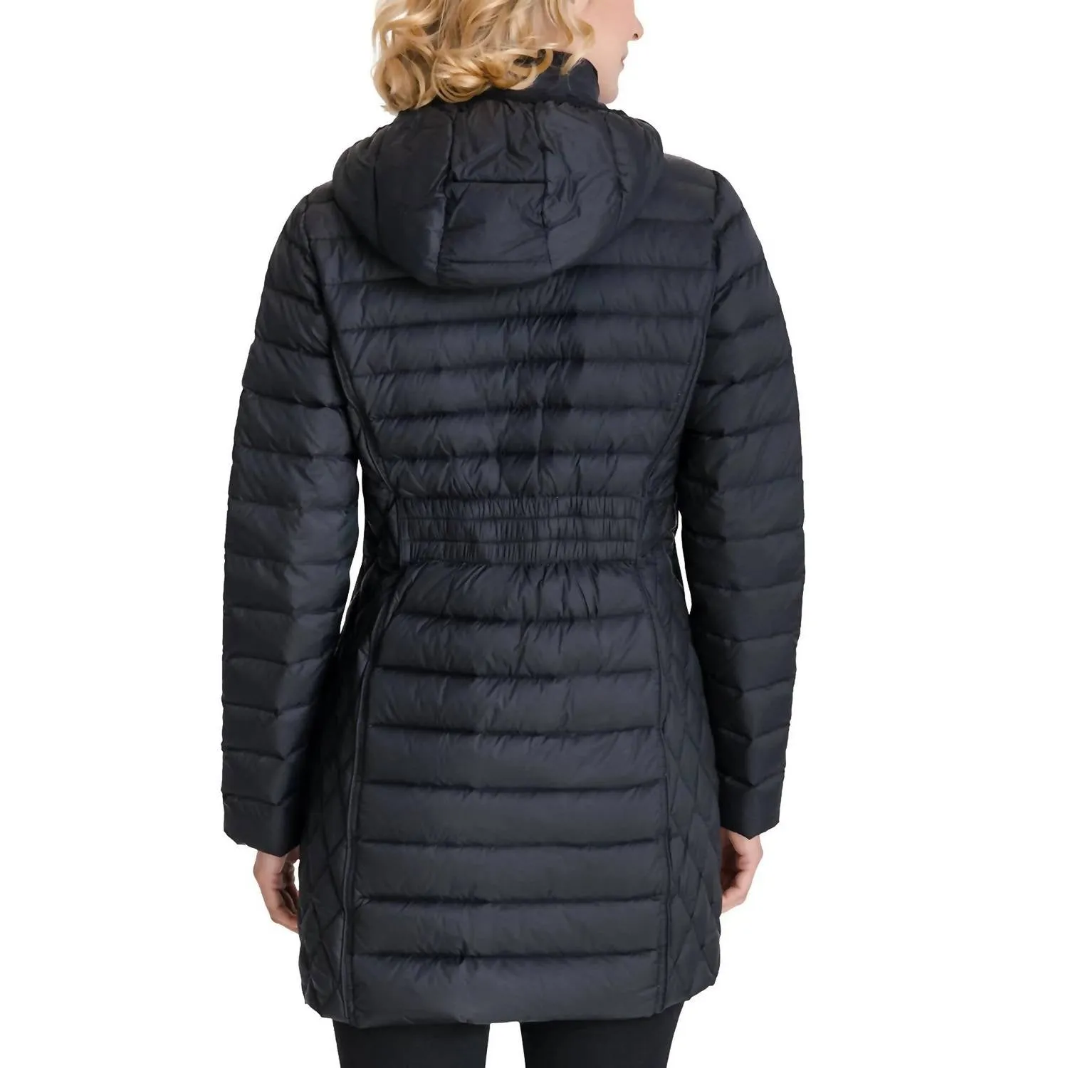Hooded Down Packable Jacket Coat With Removable Hood In Black