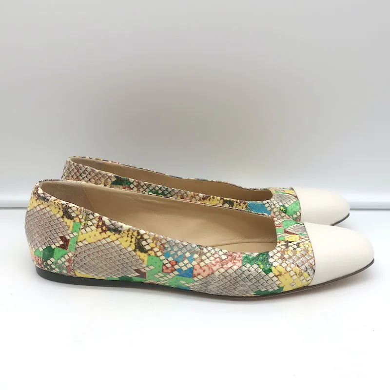 Jimmy Choo Watson Cap Toe Ballet Flats Snakeskin-Embossed Leather Size 38
