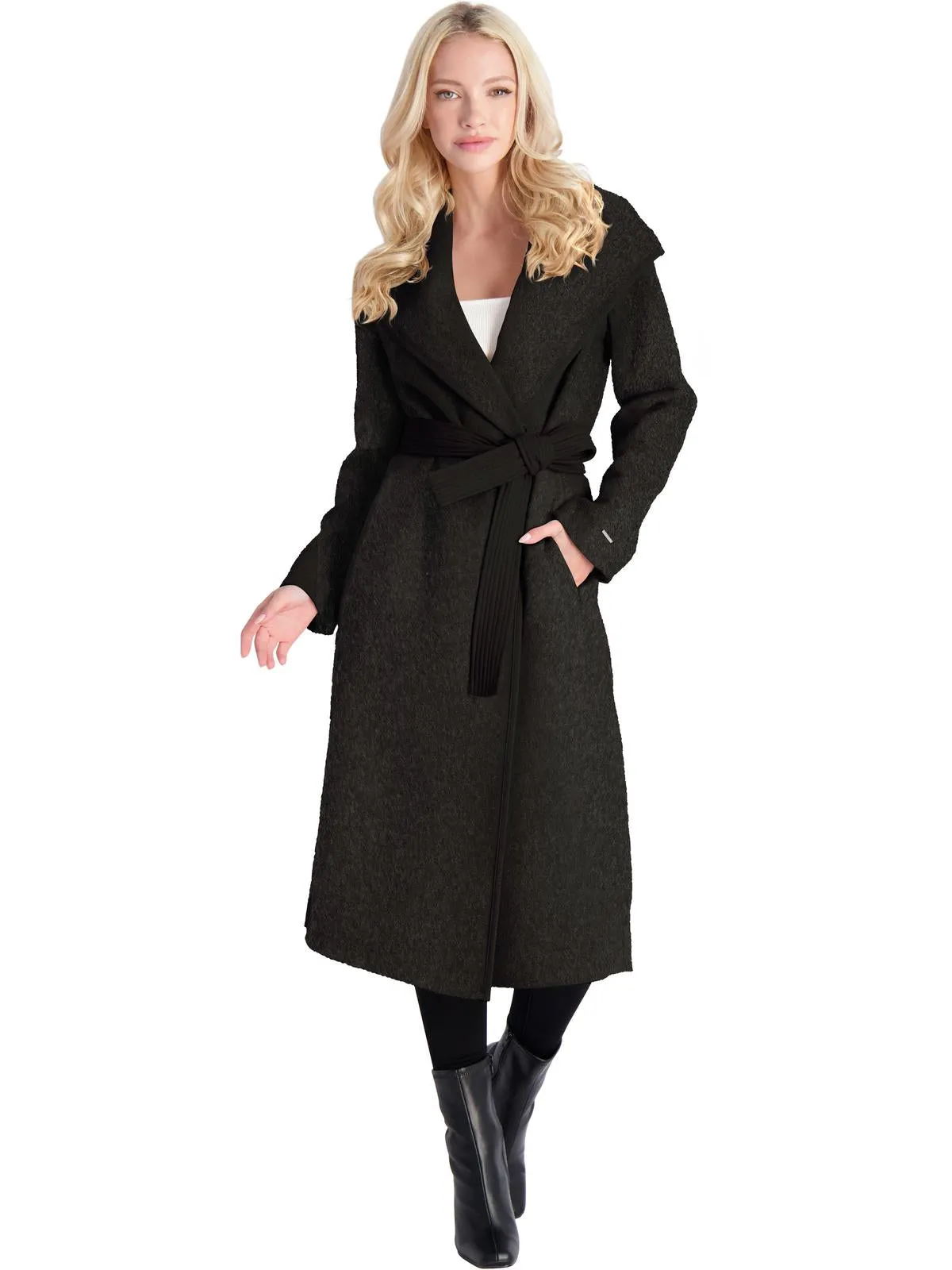 Juliette Womens Wool Blend Faux Leather Trim Wool Coat