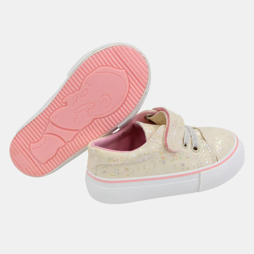 Kids Girls Leather Sneakers – Shiny Beige