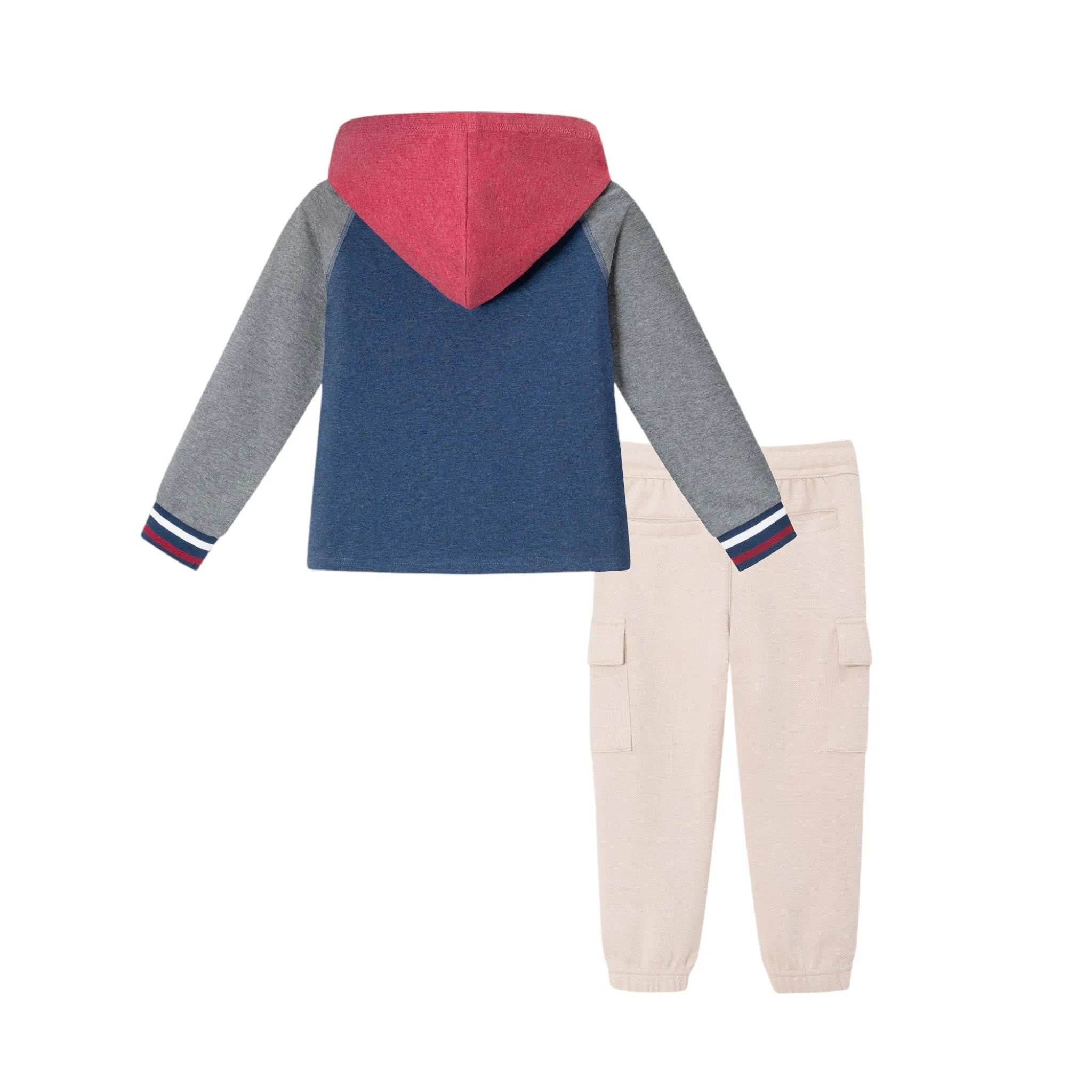 Kids Hooded Colorblocked Jersey Tee & Jogger Set | Red Navy & Heather Grey Babykids_Andy-Evan